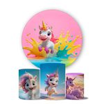 Kit Painel Cilindro Tema Unicornio 3d