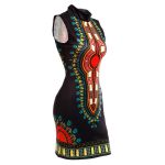 Vestido Mini Dashiki Estilo Afro Preto Sem Manga 