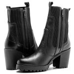 Bota Coturno Casual elastico Feminina salto alto Dorf Couro Preto 