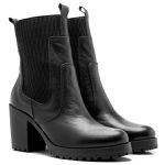 Bota Coturno Casual elastico Feminina salto alto Dorf Couro Preto 