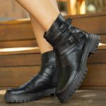 Bota Coturno Casual Feminina Dorf Couro Preto 