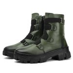 Bota Coturno Casual Feminina Dorf Couro Verde Militar