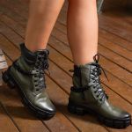 Bota Coturno Casual Feminina Dorf Couro Verde Militar