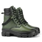 Bota Coturno Casual Feminina Dorf Couro Verde Militar