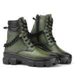 Bota Coturno Casual Feminina Dorf Couro Verde Militar