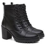 Bota Coturno Casual Feminina salto alto Dorf Couro Preto
