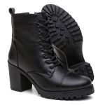 Bota Coturno Casual Feminina salto alto Dorf Couro Preto