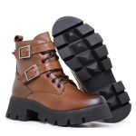 Bota Coturno Tratorada Dorf Feminina Couro Tabaco