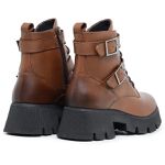 Bota Coturno Tratorada Dorf Feminina Couro Tabaco