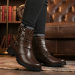 Bota Coturno Casual Feminina Dorf Couro Tabaco