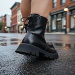 Bota Coturno Tratorada Casual Dorf Feminina Couro Preto