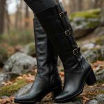 Bota Feminina Cano Alto Dorf Ajustavel Couro Preto