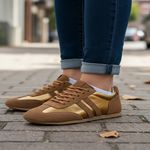 Tenis Feminino Casual Dorf Retro Couro Terra e Bronze