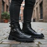 Bota Coturno Tratorada Dorf Feminina Couro Preto