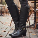 Bota Feminina Cano Alto Dorf Elastico Ajustavel Couro Preto 