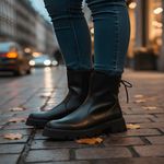 Bota Coturno Tratorada Casual Dorf Feminina Couro Preto