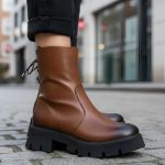 Bota Coturno Tratorada Casual Dorf Feminina Couro Tabaco
