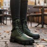 Bota Coturno Casual Feminina Dorf Couro Verde Militar