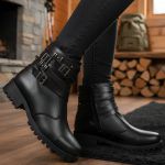 Bota Coturno Casual Feminina Dorf Couro Preto 