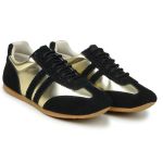 Tenis Feminino Casual Dorf Retro Couro Preto e Ouro