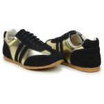 Tenis Feminino Casual Dorf Retro Couro Preto e Ouro