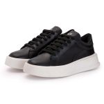 Sapatênis Casual Masculino Couro Legitimo Preto/Branco - REF: 60230 