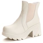 Bota Coturno Chelsea Feminina Couro Legitimo Off White - REF: 6729 