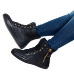 Tenis Sneaker Bawmi Cano Alto Feminino Preto com Ziper Dourado