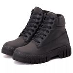 Bota Coturno Tratorado Feminino Couro Sintético Preto - REF: 17