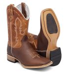 Bota Texana Masculina Marrom Solado Recouro Com Salto de Madeira