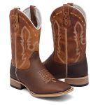 Bota Texana Masculina Marrom Solado Recouro Com Salto de Madeira