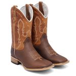 Bota Texana Masculina Marrom Solado Recouro Com Salto de Madeira