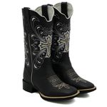 Bota Feminina Texana Country Preta Bordado Cruz