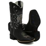 Bota Feminina Texana Country Preta Bordado Cruz