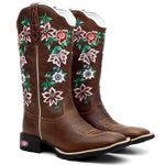Bota Texana Feminina Contry Bordado Flores Silvestres