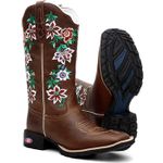 Bota Texana Feminina Contry Bordado Flores Silvestres