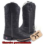 Bota Texana Laser Preta + Chaveiro Personalizado