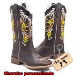 Bota Texana Flor Amarela + Chaveiro Personalizado