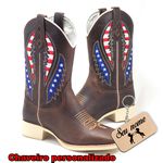 Bota Texana Asa Americana Sola Branca + Chaveiro Personalizado