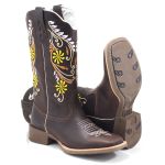 Bota Texana Flor Amarela + Chaveiro Personalizado