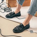 Sapato Mocassim Bambolim Estilo Veggie Verniz Preto