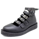 New Creeper Sapato Bico Fino Estilo Veggie Lolita Preto