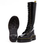 Coturno Estilo Inglês Cano Longo Preto Verniz