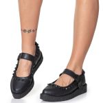 New Creeper Sapatilha Bico Fino Estilo Veggie Morticia Preto