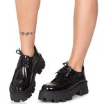Sapato Tratorado Estilo Veggie Verniz Croco Fiorenze Preto