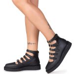 New Creeper Sapato Bico Fino Estilo Veggie Lolita Preto