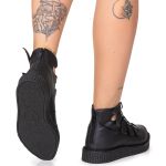 New Creeper Sapato Bico Fino Estilo Veggie Lolita Preto