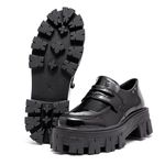 Sapato Mocassim Tratorado Briggite Estilo Veggie Verniz Preto
