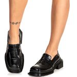 Sapato Mocassim Cano Canelado Sevilha Verniz Molhado Preto