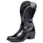 Bota Texana Estilo Veggie Preto Ziper Metalizado